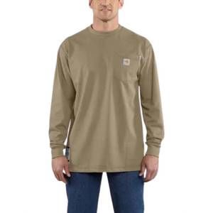 NEW CARHARTT men's flame resistant cotton long sleeve t-shirt in khaki